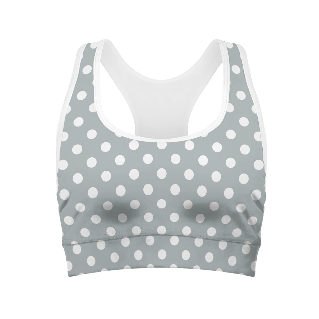 Grey And White Polka Dot Pattern Print Women's Sports Bra