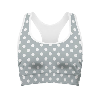 Grey And White Polka Dot Pattern Print Women's Sports Bra