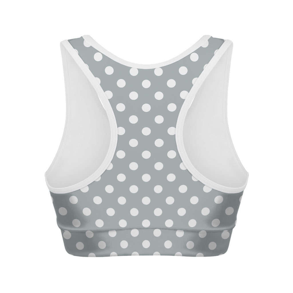 Grey And White Polka Dot Pattern Print Women's Sports Bra