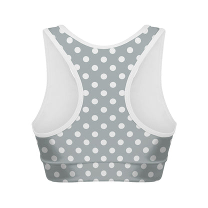 Grey And White Polka Dot Pattern Print Women's Sports Bra