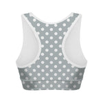 Grey And White Polka Dot Pattern Print Women's Sports Bra