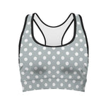 Grey And White Polka Dot Pattern Print Women's Sports Bra