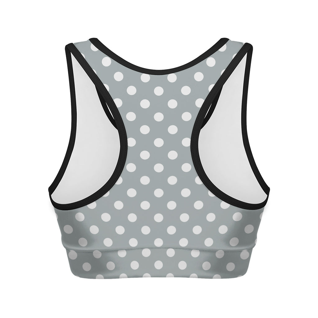 Grey And White Polka Dot Pattern Print Women's Sports Bra