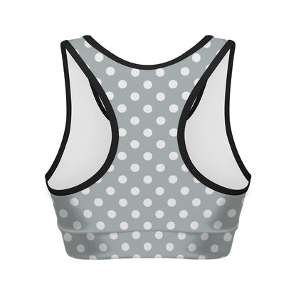 Grey And White Polka Dot Pattern Print Women's Sports Bra