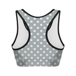 Grey And White Polka Dot Pattern Print Women's Sports Bra
