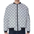 Grey And White Polka Dot Pattern Print Zip Sleeve Bomber Jacket