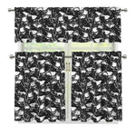 Grey And White Shark Pattern Print 3 Piece Kitchen Curtains