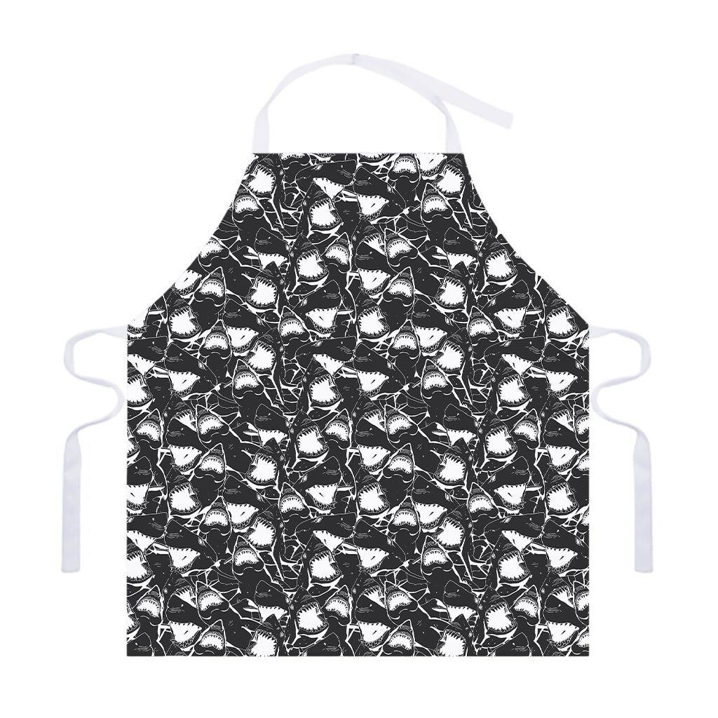 Grey And White Shark Pattern Print Adjustable Apron