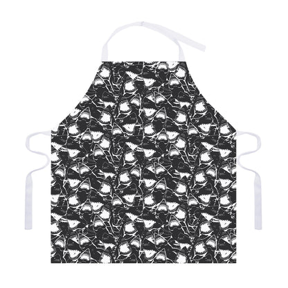 Grey And White Shark Pattern Print Adjustable Apron