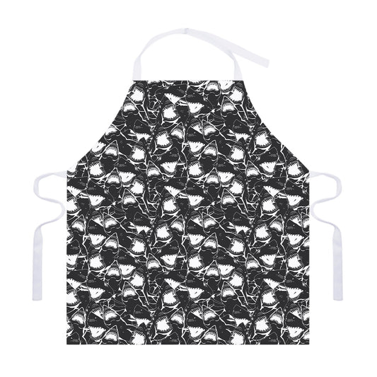 Grey And White Shark Pattern Print Adjustable Apron
