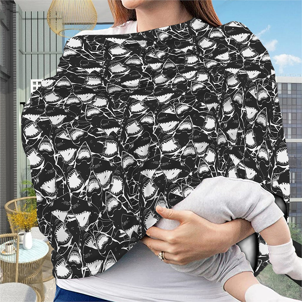 Grey And White Shark Pattern Print Baby Seat Cover