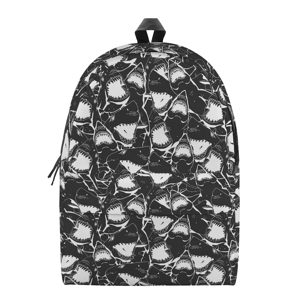 Grey And White Shark Pattern Print Backpack