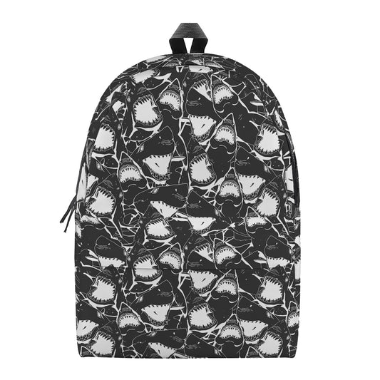Grey And White Shark Pattern Print Backpack
