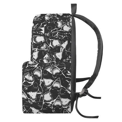 Grey And White Shark Pattern Print Backpack