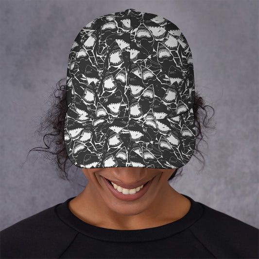 Grey And White Shark Pattern Print Baseball Cap