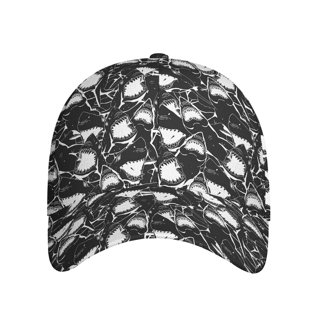 Grey And White Shark Pattern Print Baseball Cap