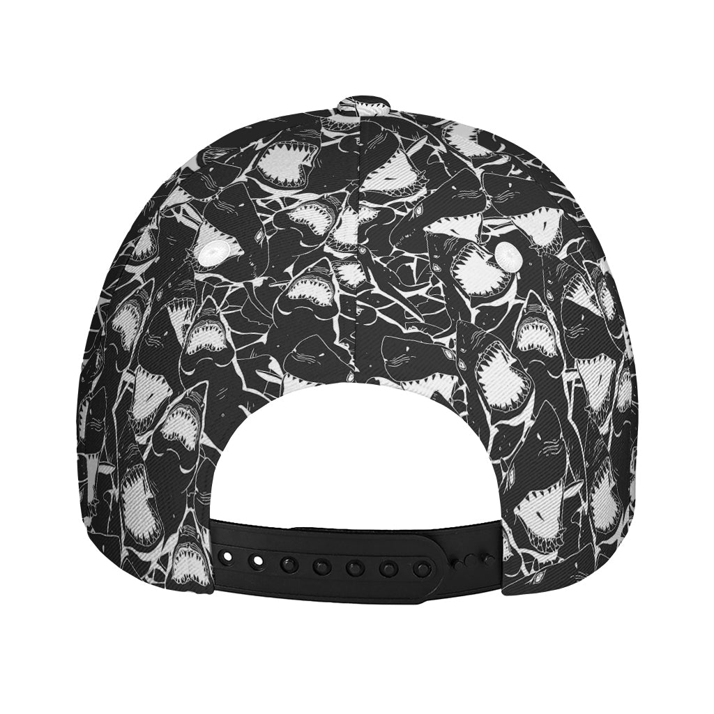 Grey And White Shark Pattern Print Baseball Cap
