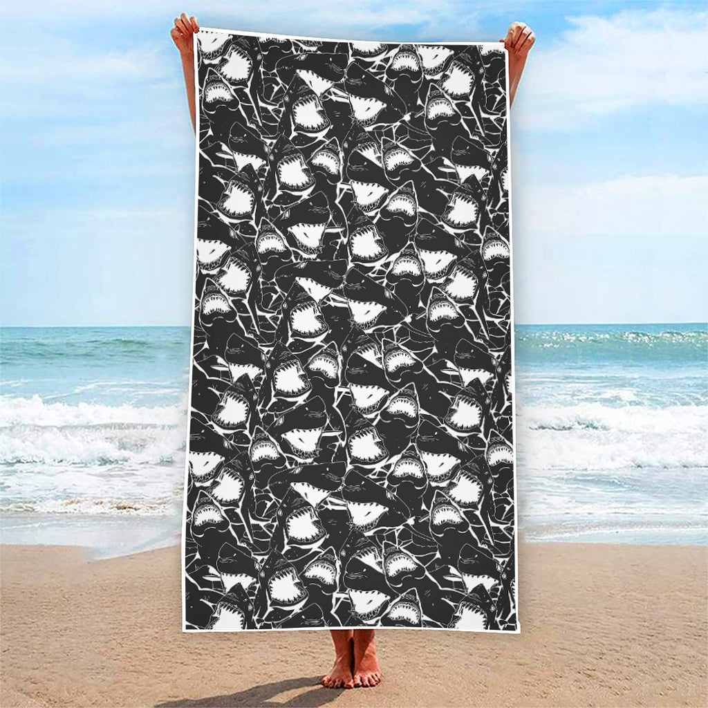 Grey And White Shark Pattern Print Beach Towel