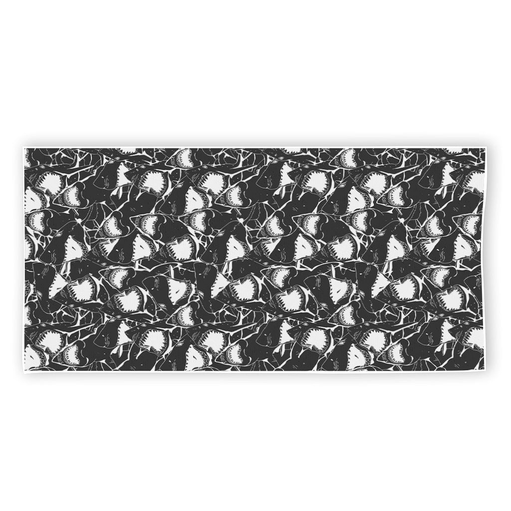 Grey And White Shark Pattern Print Beach Towel