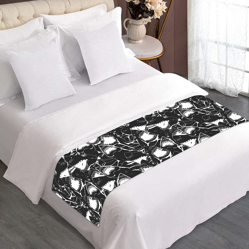 Grey And White Shark Pattern Print Bed Runner