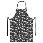 Grey And White Shark Pattern Print Bib Apron With Pocket