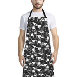 Grey And White Shark Pattern Print Bib Apron With Pocket