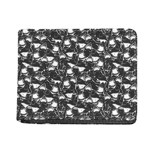 Grey And White Shark Pattern Print Bifold Wallet