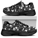 Grey And White Shark Pattern Print Black Chunky Shoes