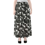 Grey And White Shark Pattern Print Chiffon Maxi Skirt