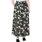 Grey And White Shark Pattern Print Chiffon Maxi Skirt