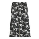 Grey And White Shark Pattern Print Cotton Front Slit Maxi Skirt