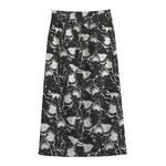 Grey And White Shark Pattern Print Cotton Front Slit Maxi Skirt