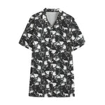 Grey And White Shark Pattern Print Cotton Hawaiian Shirt