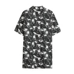 Grey And White Shark Pattern Print Cotton Hawaiian Shirt