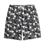 Grey And White Shark Pattern Print Cotton Shorts