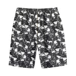 Grey And White Shark Pattern Print Cotton Shorts
