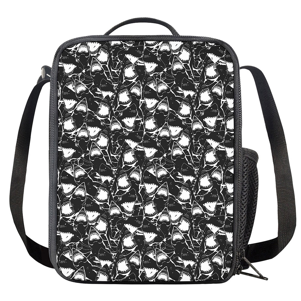 Grey And White Shark Pattern Print Crossbody Lunch Bag