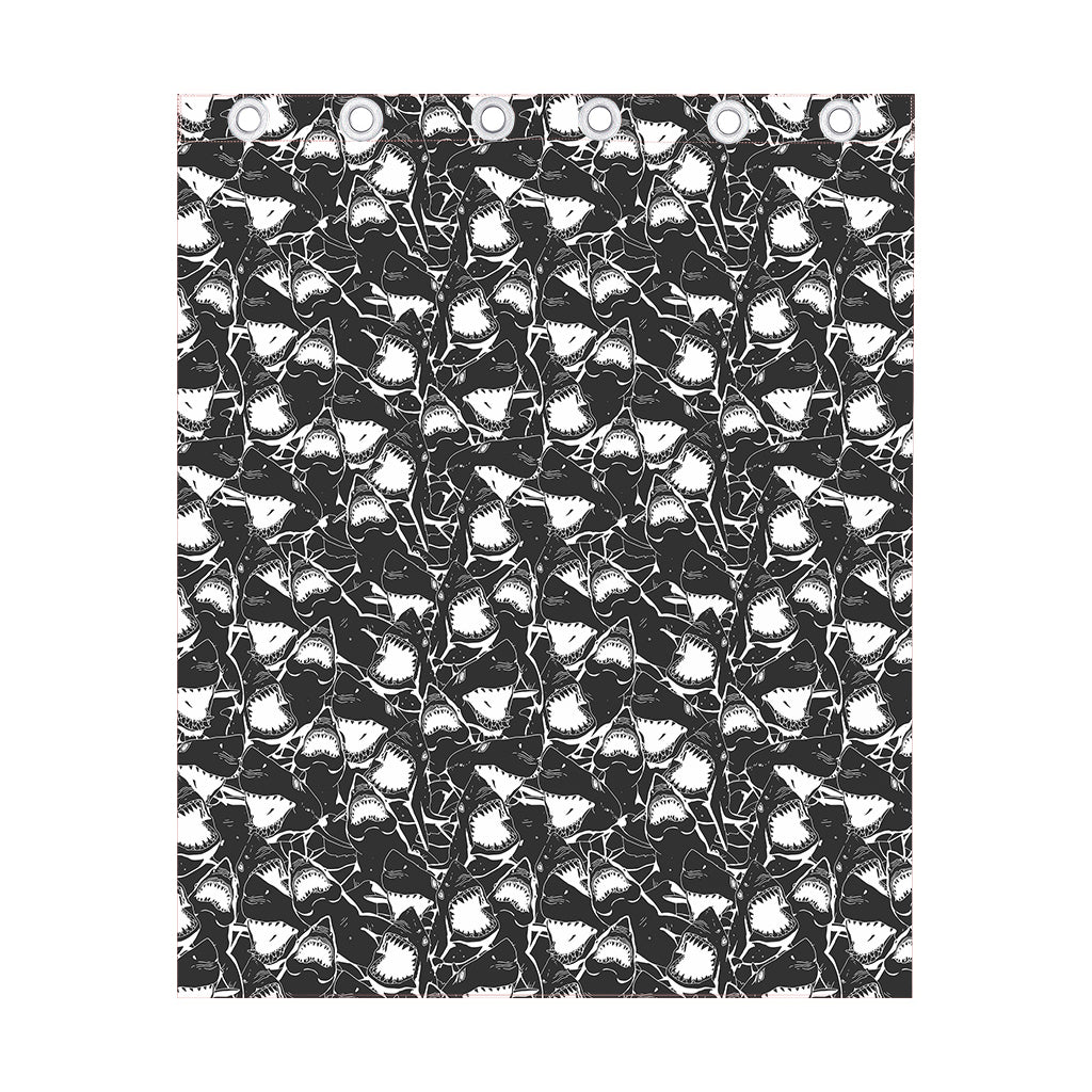 Grey And White Shark Pattern Print Curtain