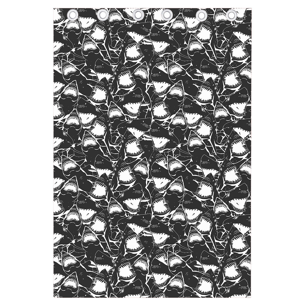 Grey And White Shark Pattern Print Curtain