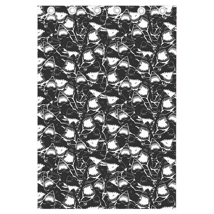 Grey And White Shark Pattern Print Curtain