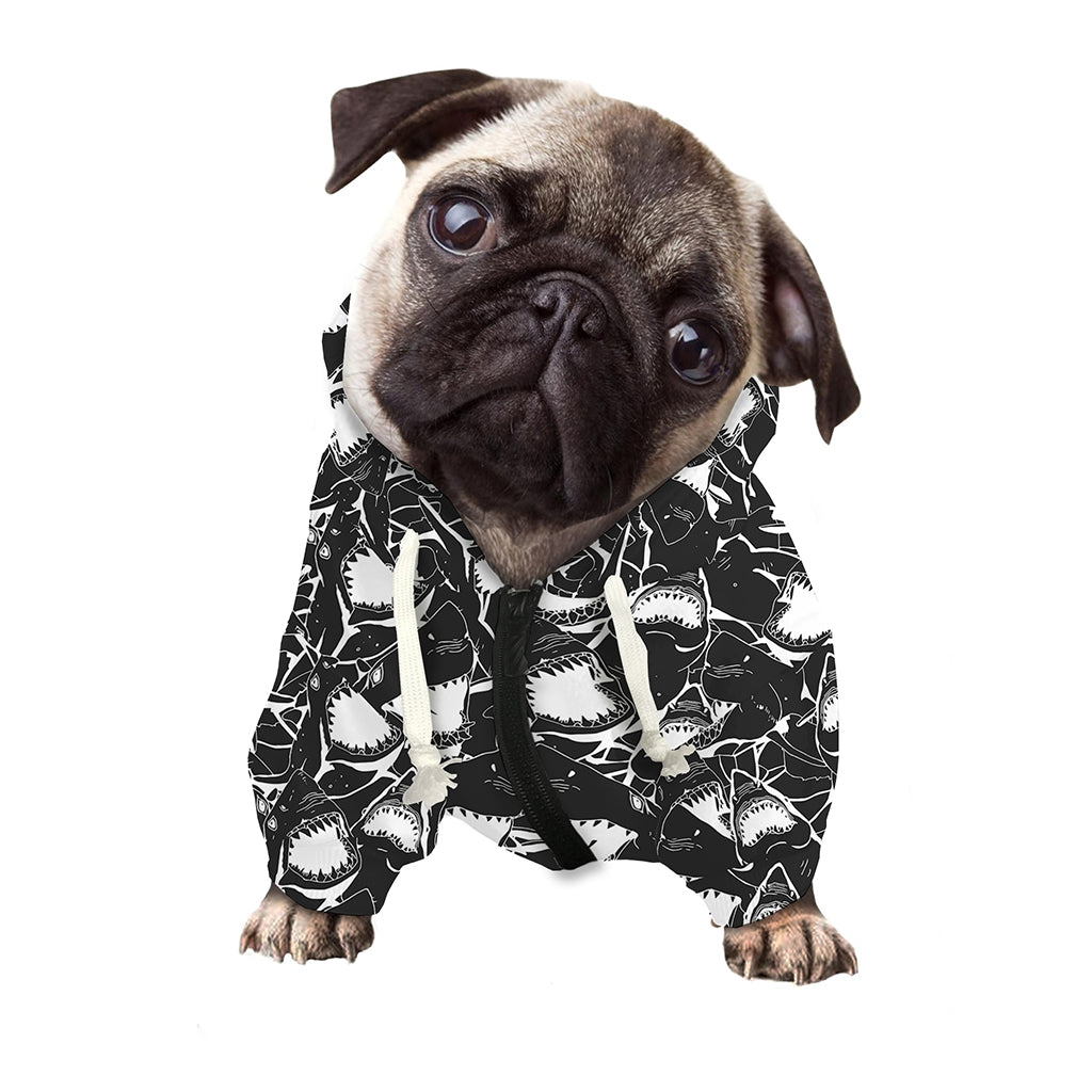 Grey And White Shark Pattern Print Dog Zip Up Hoodie