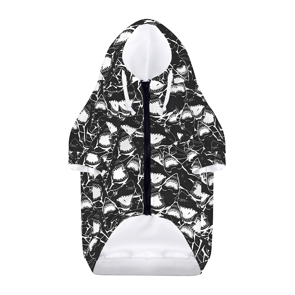 Grey And White Shark Pattern Print Dog Zip Up Hoodie