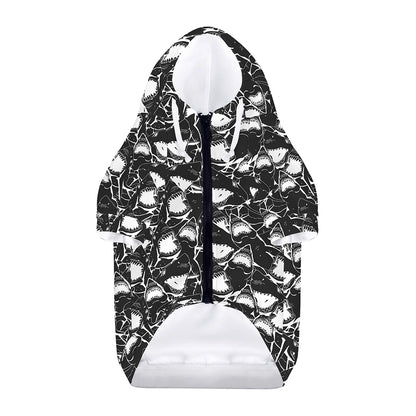 Grey And White Shark Pattern Print Dog Zip Up Hoodie