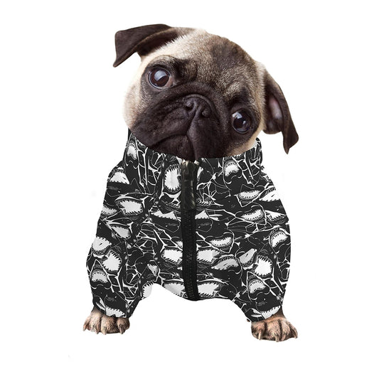 Grey And White Shark Pattern Print Dog Zip Up Jacket