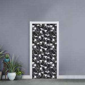 Grey And White Shark Pattern Print Door Sticker