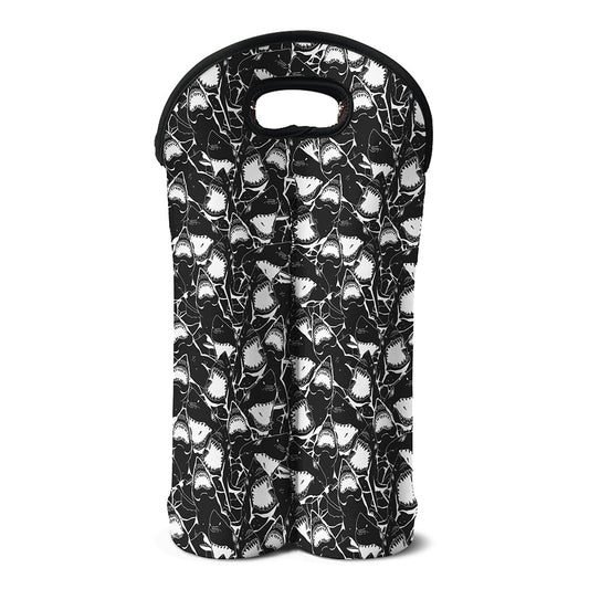 Grey And White Shark Pattern Print Double Neoprene Wine Tote