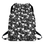 Grey And White Shark Pattern Print Drawstring Backpack