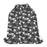 Grey And White Shark Pattern Print Drawstring Bag