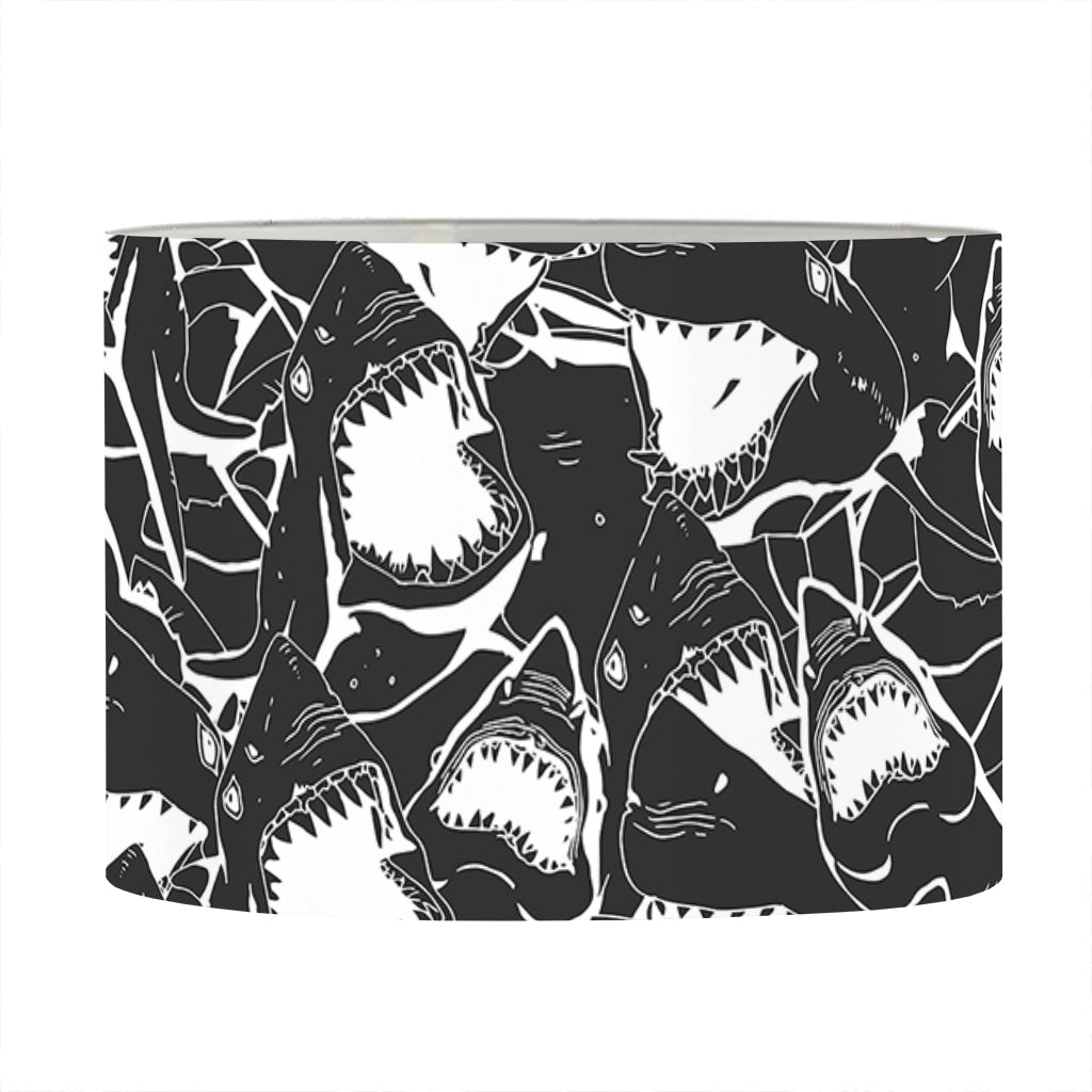 Grey And White Shark Pattern Print Drum Lamp Shade
