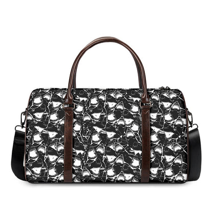 Grey And White Shark Pattern Print Duffle Bag